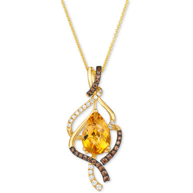 Cinnamon Citrine (2-5/8 ct. t.w.) & Diamond (3/8 ct. t.w.) Swirl Pendant Necklace in 14k Gold, 18" + 2" extender