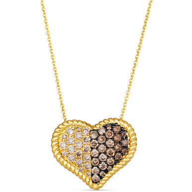 Ombré® Chocolate Ombré Diamond Heart Cluster Pendant Necklace (7/8 ct. t.w.) in 14k Gold, 18" + 2" extender in 14k Gold