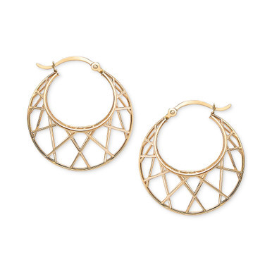 Crisscross Graduated Small Hoop Earrings in 10k Gold, 1"