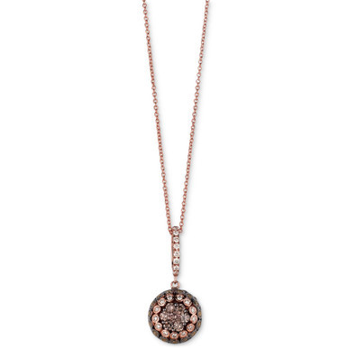 Chocolate Diamond & Vanilla Diamond Halo Cluster 18" Pendant Necklace (7/8 ct. t.w.) in 14k Rose Gold
