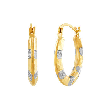 Two-Tone Hammered Hoop Earrings in 14k Gold & Rhodium-Plate