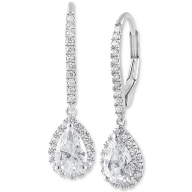 Lab Grown Diamond Pear & Round Halo Leverback Drop Earrings (1-1/4 ct. t.w.) in 14k White Gold