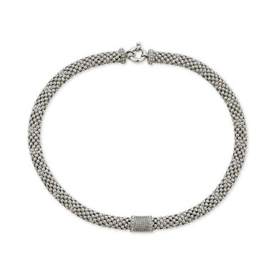Diamond Cylindric Bar Mesh 17" Statement Necklace (3/8 ct. t.w.) in Sterling Silver