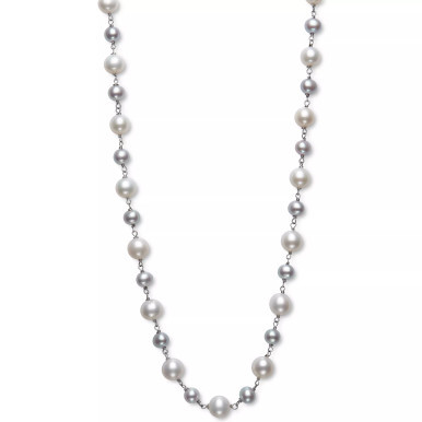 Gray & White Cultured Freshwater Pearl (5-6mm & 7-8mm) Statement Necklace in Sterling Silver, 18" + 2" extender (Also in Pink & White Cultured Freshwater Pearl), Created for Macy's