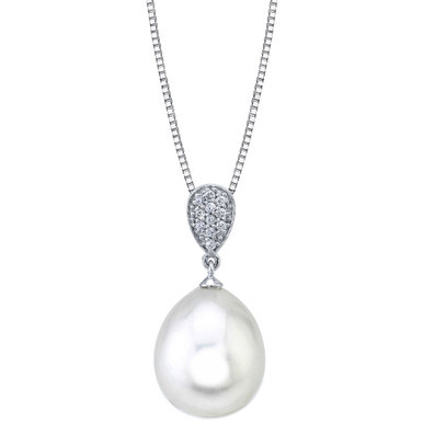 Cultured Freshwater Pearl (12mm) & Diamond (1/10 ct. t.w.) 18" Pendant Necklace in 14k White Gold