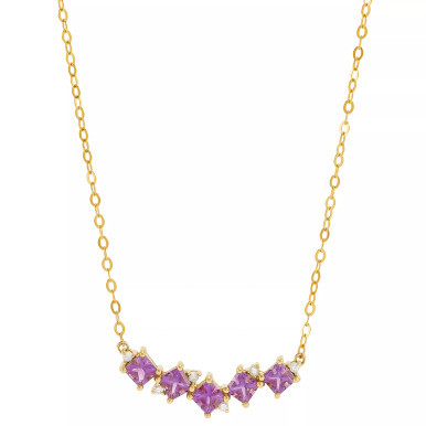 Amethyst (3/4 ct. t.w.) & Diamond (1/20 ct. t.w.) 18" Collar Necklace in 14k Gold (Also in London Blue Topaz)