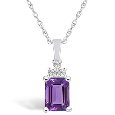 Amethyst (1-5/8 Ct. T.W.) and Diamond (1/10 Ct. T.W.) Pendant Necklace in 14K White Gold