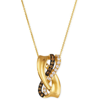 Chocolate Diamond (1/5 ct. t.w.) & Nude Diamond (1/5 ct. t.w.) Crossover 18" Pendant Necklace in 14k Gold