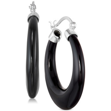 Onyx (30mm) Hoop Earrings in Sterling Silver