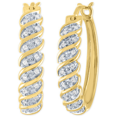 Diamond Small Hoop Earrings (1/10 ct. t.w.) in 14k Gold-Plated Sterling Silver