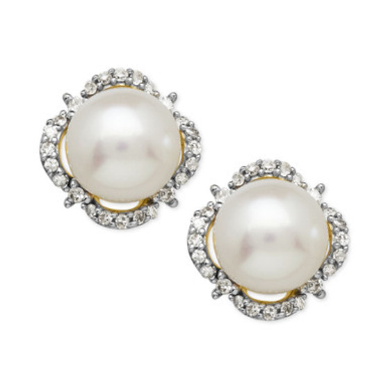 Cultured Freshwater Pearl (7mm) & Diamond (1/6 ct. t.w.) Halo Stud Earrings in 14k Gold