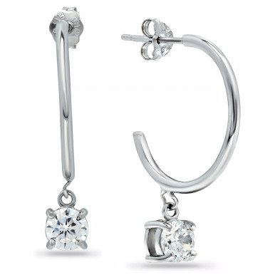 Cubic Zirconia Dangle Hoop Earrings in 18k Gold-Plated Sterling Silver, Created for Macy's