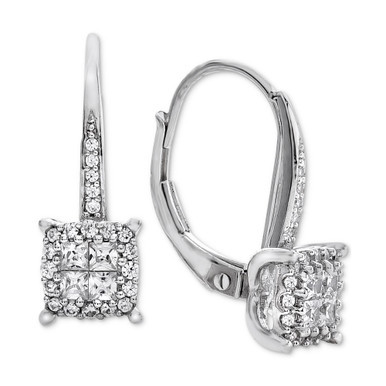 Diamond Cluster Drop Earrings (1/2 ct. t.w.) in 14k White Gold