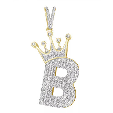 Men's Diamond (3/8 ct.t.w.) Crowned Initial Pendant in 10k Yellow Gold