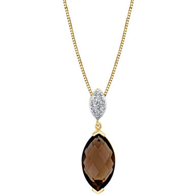 Smoky Quartz (3 ct. t.w.) & Diamond (1/20 ct. t.w.) 18" Pendant Necklace in 14k Gold