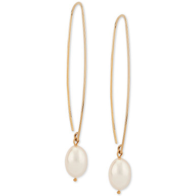 Cultured Freshwater Pearl (10 x 8mm) Threader Wire Drop Earrings