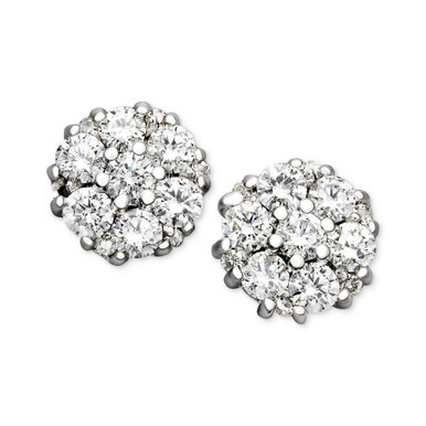 Diamond Flower Cluster Stud Earrings in 14k White Gold (1/2 ct. t.w.)