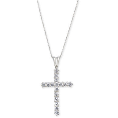 Diamond Cross 18" Pendant Necklace (1 ct. t.w.) in 14k White Gold