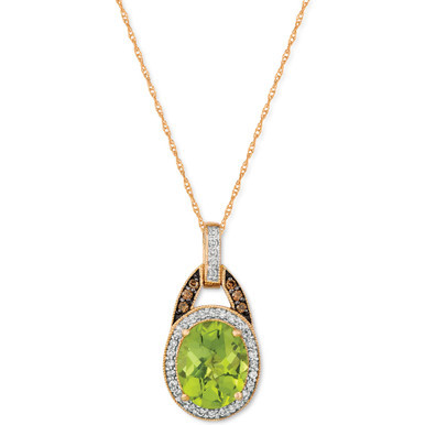 Green Apple Peridot (2-1/2 ct. t.w.) & Diamond (1/5 ct. t.w.) Halo 18" Pendant Necklace in 14k Gold