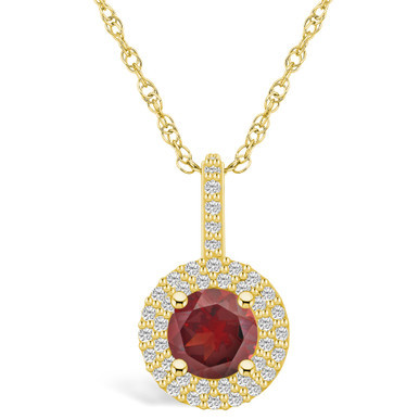 Garnet (1-5/8 Ct. T.W.) and Diamond (3/8 Ct. T.W.) Halo Pendant Necklace in 14K Yellow Gold