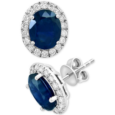 EFFY® Sapphire (3-3/4 ct. t.w.) & Diamond (1/2 ct. t.w.) Halo Stud Earrings in 14k White Gold