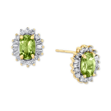 Peridot (1-1/10 ct. t.w.) & Diamond (1/4 ct. t.w.) Halo Stud Earrings in 10k Gold
