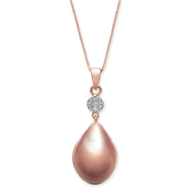 Cultured Pink Baroque Freshwater Pearl (12mm) & Diamond (1/20 ct. t.w.) Necklace in 14k Rose Gold