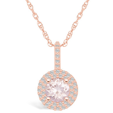 Morganite (1-1/4 Ct. T.W.) and Diamond (3/8 Ct. T.W.) Halo Pendant Necklace in 14K Rose Gold