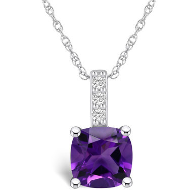 Amethyst (2 Ct. T.W.) and Diamond Accent Pendant Necklace in 14K White Gold