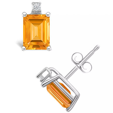 Citrine (1-1/10 ct. t.w.) and Diamond Accent Stud Earrings in 14K Yellow Gold or 14K White Gold