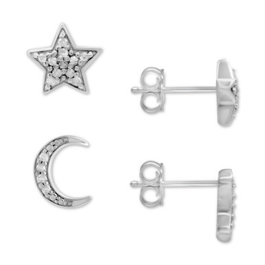 Diamond Moon & Star Stud Earrings (1/10 ct. t.w.) in Sterling Silver