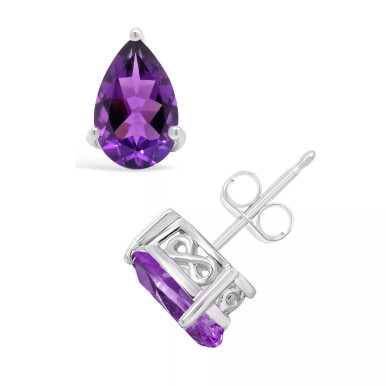 Pear-shape Gemstone Stud Earrings in Sterling Silver