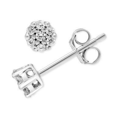 Diamond Cluster Stud Earrings (1/5 ct. t.w.) in 14k White Gold