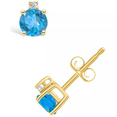 Blue Topaz (5/8 ct. t.w.) and Diamond Accent Stud Earrings in 14K Yellow Gold or 14k White Gold