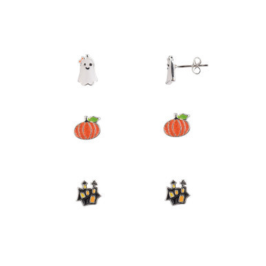 Pumpkin, Ghost and Haunted House Trio Earring Set, 6 Pieces