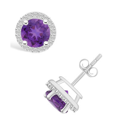 Amethyst (1-1/2 ct. t.w.) and Created Sapphire (1/5 ct. t.w.) Halo Studs in 10K White Gold