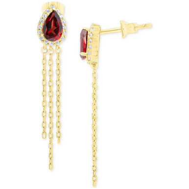 Garnet (7/8 ct. t.w.) & Lab-Created White Sapphire (1/4 ct. t.w.) Multi-Chain Drop Earrings in 14k Gold-Plated Sterling Silver