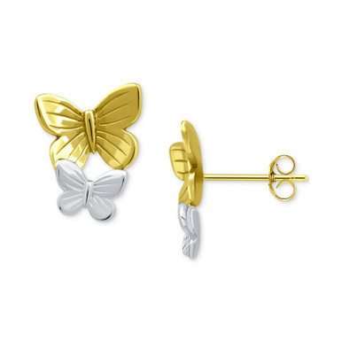 Double Butterfly Stud Earrings in Sterling Silver & 18k Gold-Plate, Created for Macy's