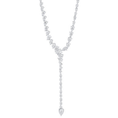 Cubic Zirconia Lariat Necklace in Sterling Silver, 15" + 3" extender