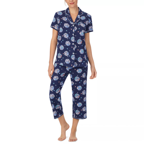Printed Short Sleeve Notch-Collar Capri Pajama Set