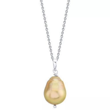 Cultured Golden South Sea Baroque Pearl (8 - 11mm) 18" Pendant Necklace in Sterling Silver (Also in Cultured Tahitian Baroque Pearl)
