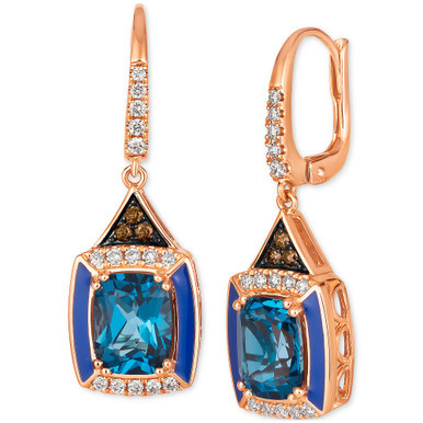 Deep Sea Blue Topaz (4-1/2 ct. t.w.), Nude Diamonds (1/3 ct. t.w.) & Chocolate Diamonds (1/10 ct. t.w.) Drop Earrings in 14k Rose Gold