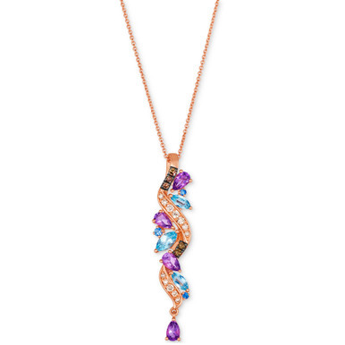 Multi-Gemstone (1-1/2 ct. t.w.) & Diamond (1/3 ct. t.w.) Long Swirled Pendant Necklace in 14k Rose Gold, 18" + 2" extender