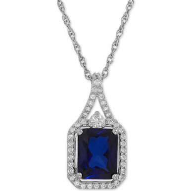 Lab-Created Blue Sapphire (3 ct. t.w.) and White Sapphire (1/4 ct. t.w.) Pendant Necklace in Sterling Silver