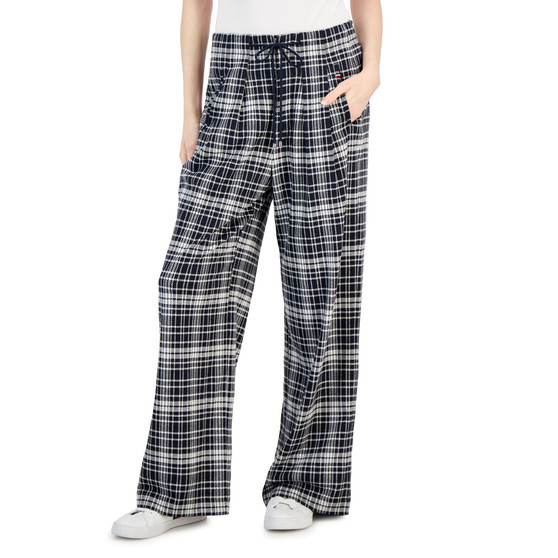 Women's Plaid Wide-Leg Pull-On Pants