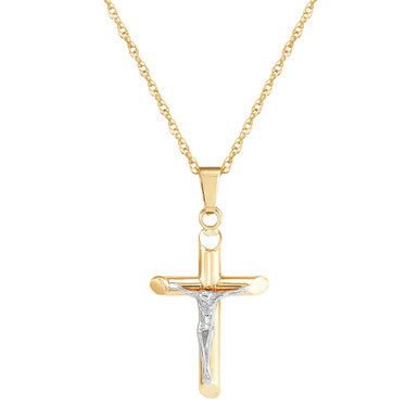 Crucifix Cross 18" Pendant Necklace in 14k Two-Tone Gold