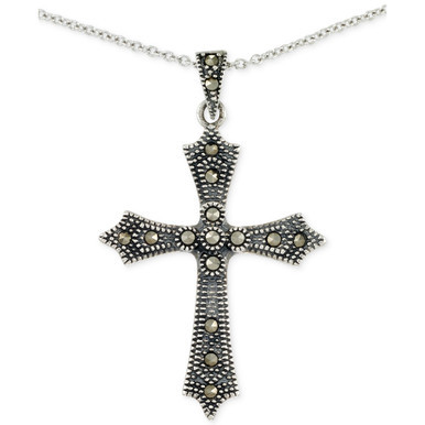 Marcasite Cross 18" Pendant Necklace in Sterling Silver