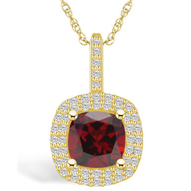 Garnet (2-3/4 Ct. T.W.) and Diamond (1/2 Ct. T.W.) Halo Pendant Necklace in 14K Yellow Gold