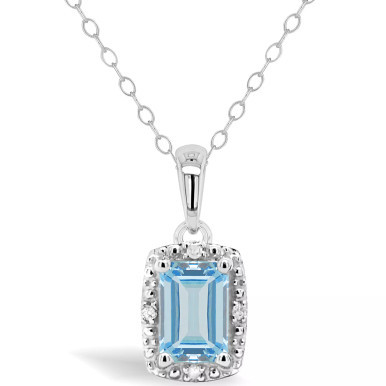 Opal (1/3 ct. t.w..) and Diamond Accent Pendant Necklace in Sterling Silver (Also Available in Aquamarine)