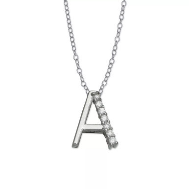 Cubic Zirconia Initial Pendant Necklace in Sterling Silver